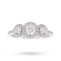 18ct White Gold Halo Brilliant Cut Three Stone 0.50ct Diamond Ring - Ring Size P