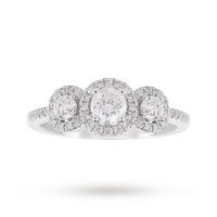 18ct White Gold Halo Brilliant Cut Three Stone 1.00ct Diamond Ring - Ring Size J