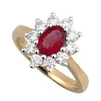 18ct gold ruby and 0.60 carat diamond cluster ring