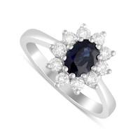 18ct white gold sapphire and 0.60 carat diamond cluster ring