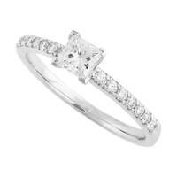 18ct white gold 0.62 princess cut and round brilliant diamond ring