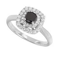 18ct white gold 0.88 carat cushion cut black diamond double halo ring