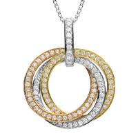 18ct Yellow Rose White Gold 1.24 Carat Diamond Three Ring Necklace