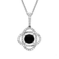 18ct White Gold Whitby Jet and Diamond Round Stone Swirl Necklace