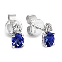 18ct White Gold Tanzanite and 0.10ct Diamond Oval Stud Earrings