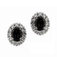 18ct White Gold Whitby Jet 0.55ct Diamond Oval Cluster Stud Earrings