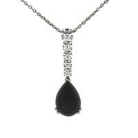 18ct White Gold Whitby Jet 1.25ct Diamond Graduated Drop Necklace