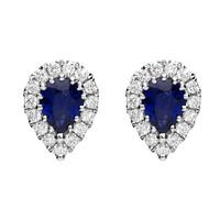 18ct White Gold 0.54ct Sapphire 0.14ct Diamond Pear Cut Stud Earrings