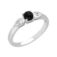18ct White Gold Whitby Jet 0.10ct Diamond Shoulders Ring