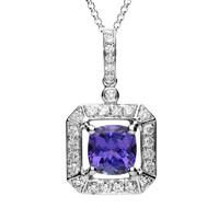 18ct White Gold 1.65ct Tanzanite 0.43 Carat Diamond Cluster Necklace