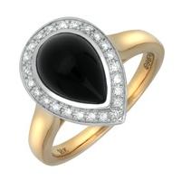 18ct Yellow Gold Whitby Jet 0.13ct Diamond Pear Shaped Ring
