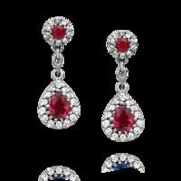 18ct White Gold 0.26ct Diamond Ruby Pear Cluster Drop Earrings