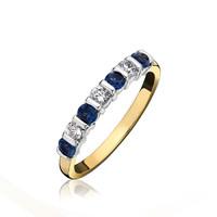 18ct Yellow Gold 0.38ct Sapphire 0.20ct Diamond 7 Stone Bar Set Eternity Ring