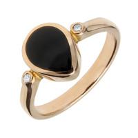 18ct Rose Gold Whitby Jet 0.04ct Diamond Pear Ring