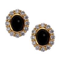 18ct Yellow Gold Whitby Jet 0.96ct Diamond Large Oval Stud Earrings