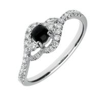 18ct White Gold Whitby Jet 0.34ct Diamond Round Cross Over Ring