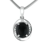 18ct White Gold Whitby Jet 0.12ct Diamond Oval Necklace