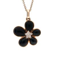 18ct Rose Gold Whitby Jet 0.025 Carat Diamond Small Flower Pendant