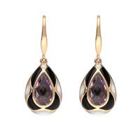 18ct Rose Gold Whitby Jet Diamond Amethyst Mother of Pearl Drop Earrings