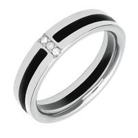 18ct White Gold Whitby Jet And Diamond Inlaid Band Ring