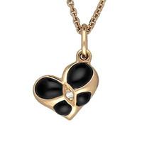 18ct Rose Gold Whitby Jet 0.005ct Diamond Small Heart Necklace