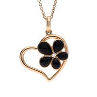 18ct rose gold whitby jet 001 carat diamond flower heart necklace