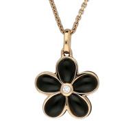 18ct rose gold whitby jet 004 carat diamond flower necklace