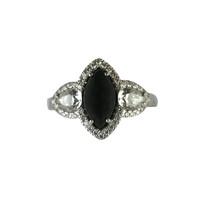 18ct White Gold Whitby Jet 1.27ct Diamond Marquise Shape Pear Shoulder Ring