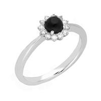 18ct White Gold Whitby Jet 0.18ct Diamond Round Cluster Ring