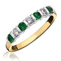 18ct Yellow and White Gold 0.33ct Emerald and Diamond 7 Stone Bar Set Ring