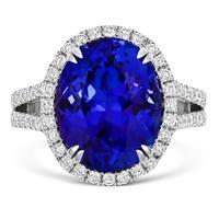 18ct White Gold Tanzanite And Diamond Large Oval Cluster Ring