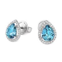 18ct White Gold 0.17ct Diamond Aquamarine Halo Earrings