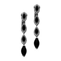 18ct White Gold Whitby Jet 0.92ct Diamond Marquise Drop Earrings
