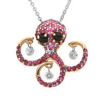 18ct Yellow Gold Whitby Jet Diamond And Ruby Octopus Necklace
