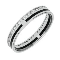 18ct White Gold Whitby Jet And Diamond Inlaid Double Band Ring