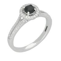 18ct White Gold Whitby Jet And Diamond Round Split Shank Ring
