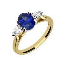 18ct Yellow Gold Oval Sapphire And Pear Diamond Claw Set Ring