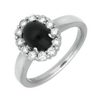 18ct White Gold Whitby Jet 0.42ct Diamond Oval Claw Cluster Ring