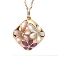 18ct Rose Gold Amethyst Mother of Pearl 0.02 Carat Diamond Necklace
