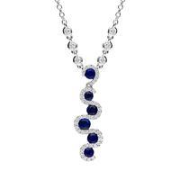 18ct White Gold 0.37ct Diamond 0.95ct Sapphire S Shape Necklace