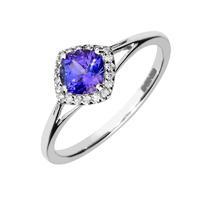 18ct White Gold And Tanzanite Claw Set Cushion Cluster Ring