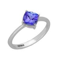 18ct White Gold And Tanzanite Solitaire Cushion Cut Ring