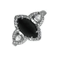 18ct White Gold Whitby Jet And Diamond Ring