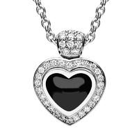 18ct White Gold Whitby Jet 0.22ct Diamond Heart Necklace