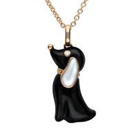 18ct Rose Gold Whitby Jet White Mother of Pearl Diamond Dog Necklace