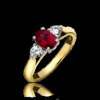 18ct Yellow Gold 1.10ct Ruby 0.32ct Diamond Claw Set Oval Ring