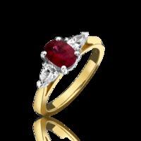 18ct yellow and white gold 070ct ruby 018ct diamond claw set pear ring