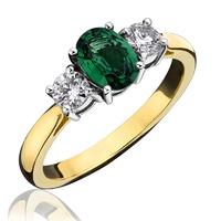 18ct White Gold 0.31ct Emerald 0.07ct Diamond Claw Set Oval Ring