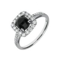 18ct White Gold Whitby Jet 0.45ct Diamond Cushion Ring