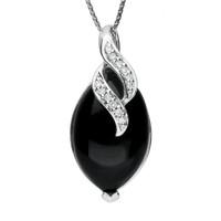 18ct White Gold Whitby Jet 0.06ct Diamond Marquise Twist Necklace